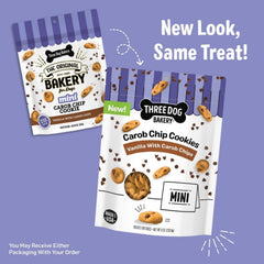 Three Dog Bakery galletas crujientes para perros, aroma tentador y sin sabores artificiales.