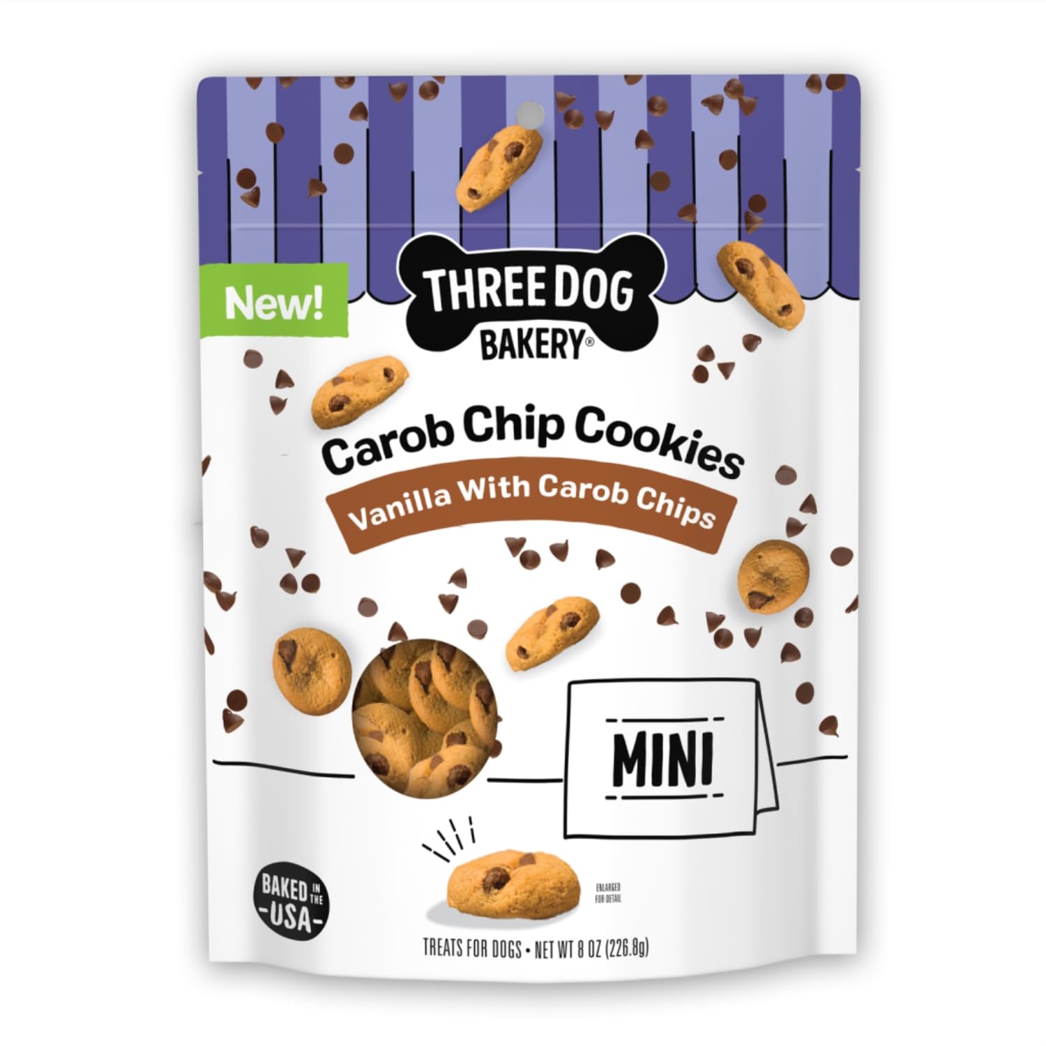 Three Dog Bakery galletas mini carob para perros, crujientes y perfectas para entrenamientos.