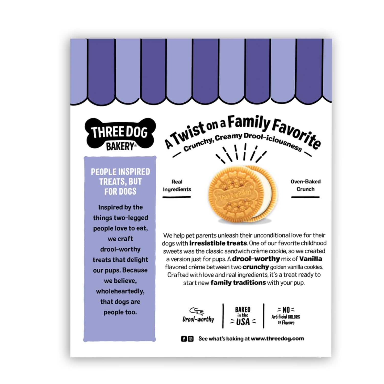 Three Dog Bakery Lick'n Crunch con relleno cremoso de vainilla para perros
