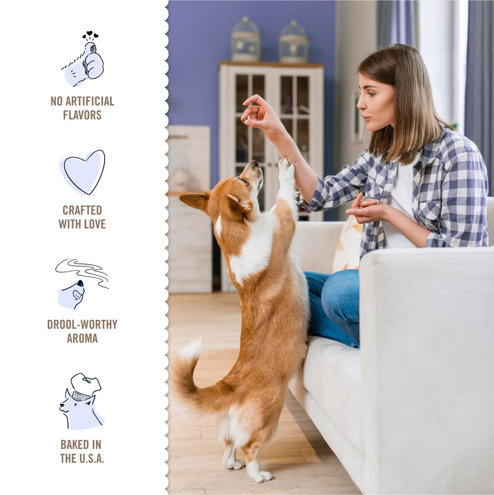 Three Dog Bakery PB&amp;J Bites ideal para adiestramiento diario.