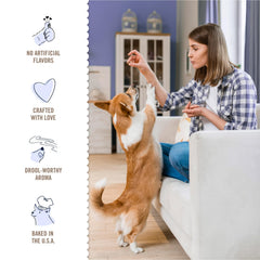 Three Dog Bakery PB&amp;J Bites ideal para adiestramiento diario.