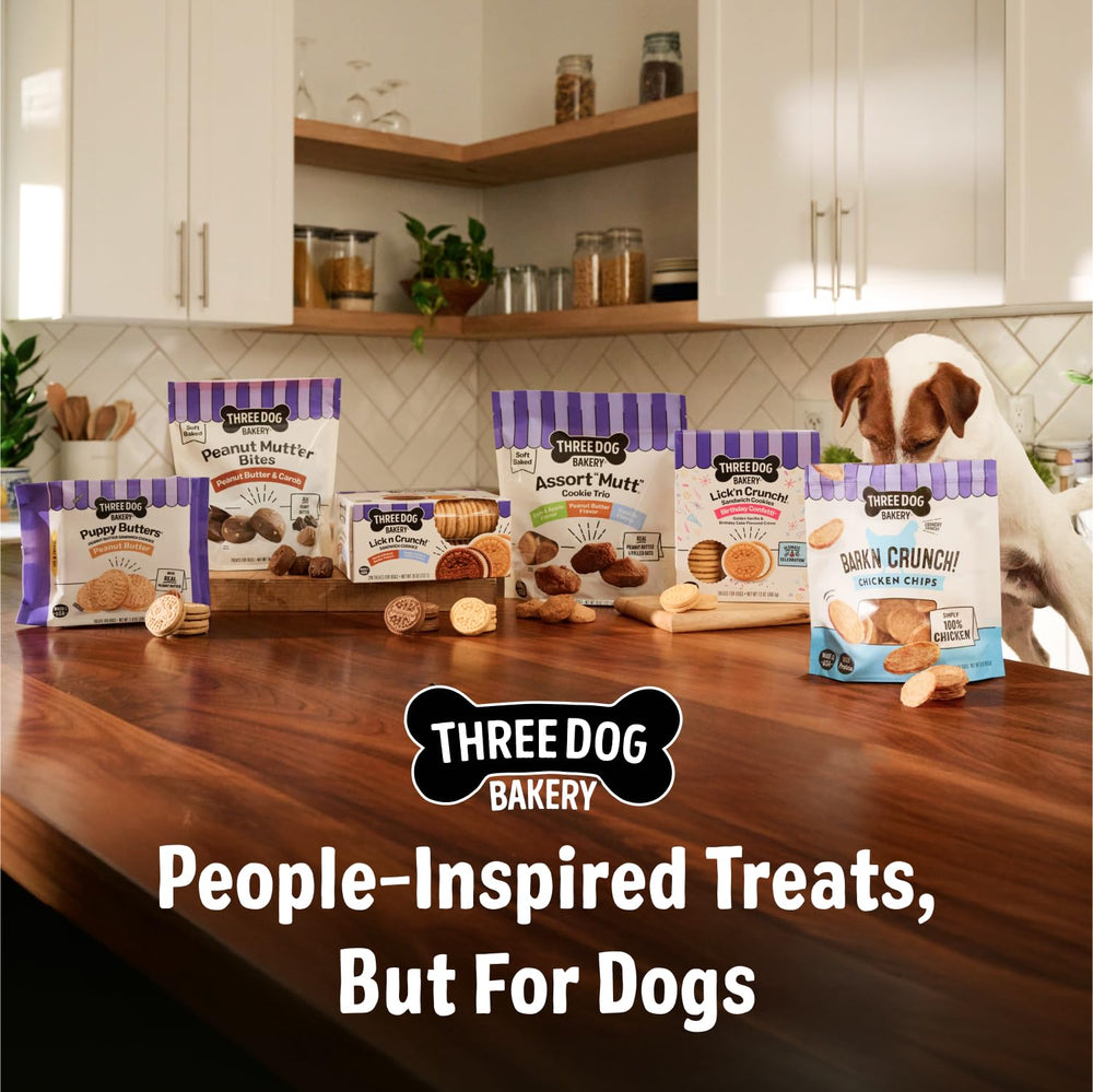 Three Dog Bakery snack-entrenamiento: sabor delicioso para reforzar conductas con alegría.