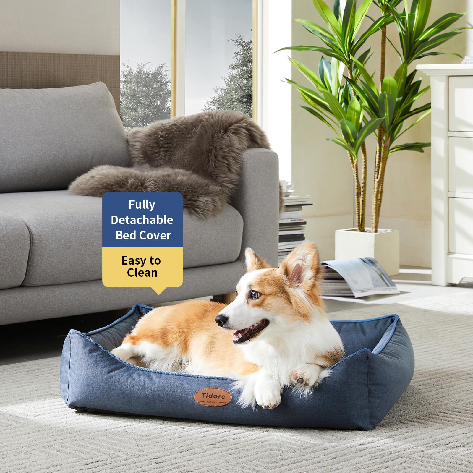 Tidore cama ortopédica para perros, vista lateral, estable para dormir en varias posiciones.