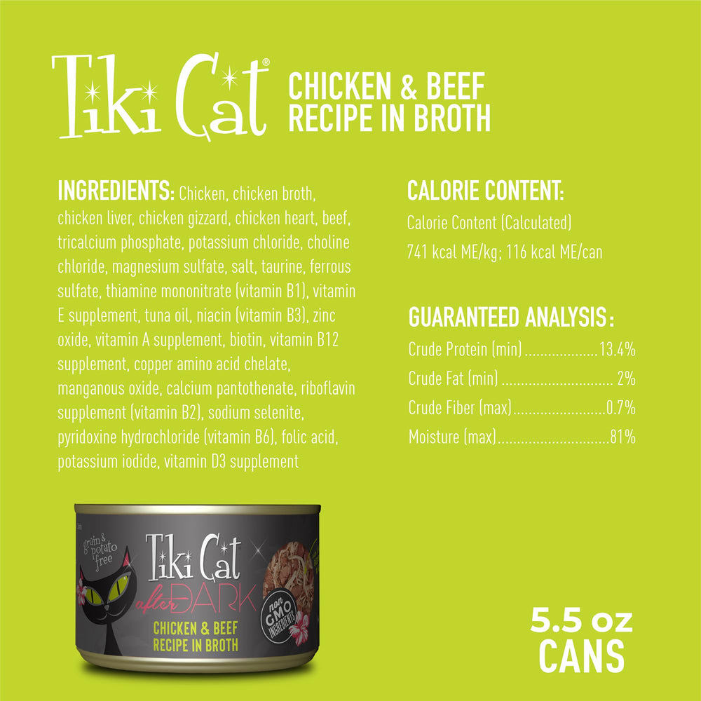 Tiki Cat After Dark Alimento Húmedo: textura jugosa y alta humedad para gatos adultos.