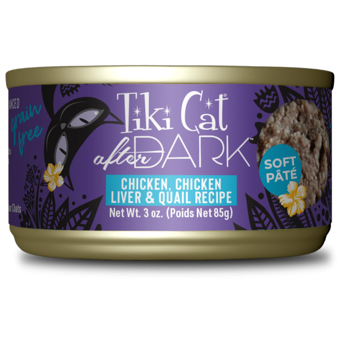 Tiki Cat After Dark Pate frente de lata, opción práctica para la alimentación diaria.