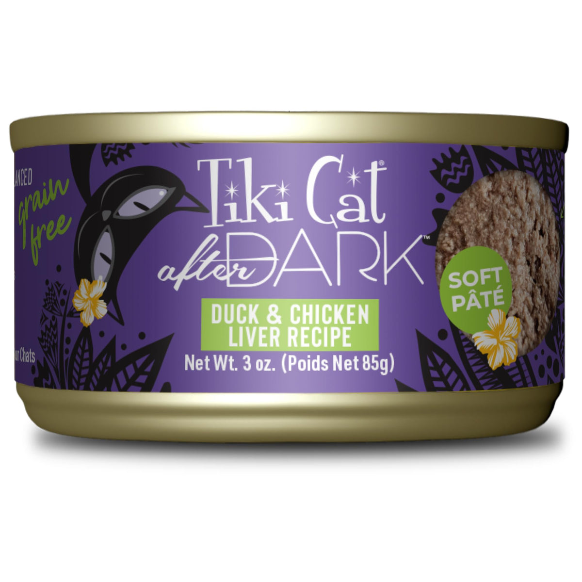 Tiki Cat After Dark Pate con pato, proteína alta para gatos adultos.