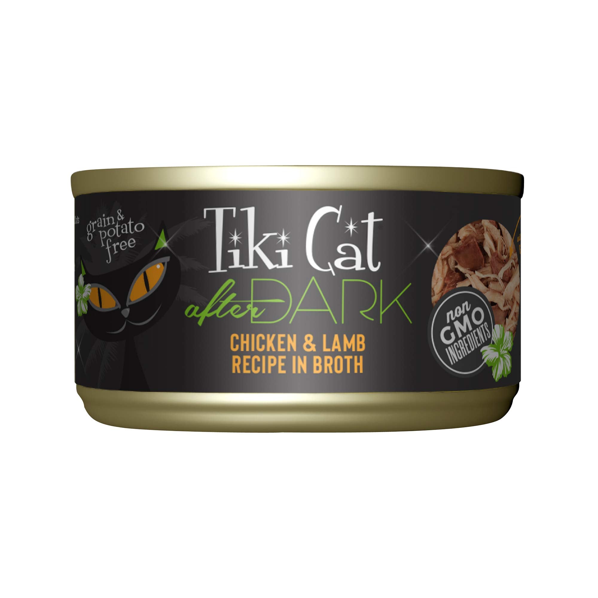 Tiki Cat After Dark con pollo y cordero, sabor intenso y proteína alta para gatos adultos.