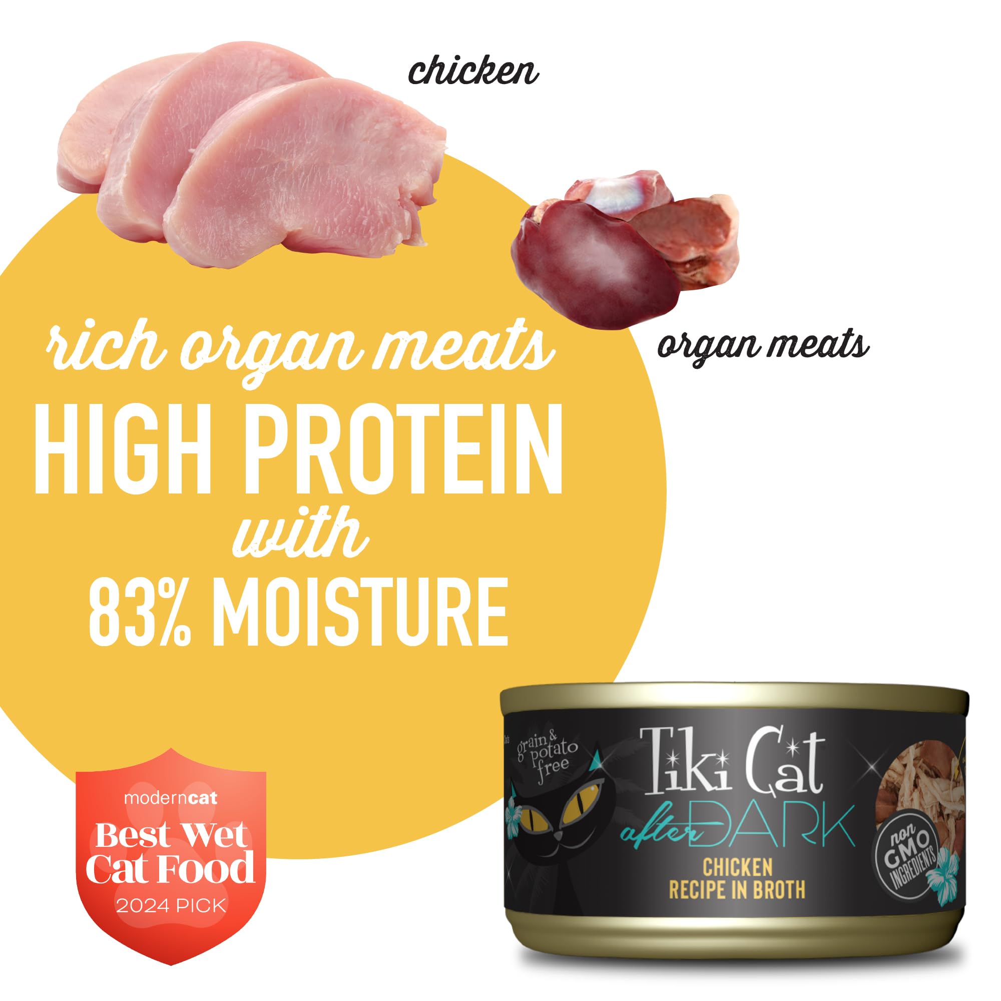 Tiki Cat After Dark proteína alta para gatos adultos activos.