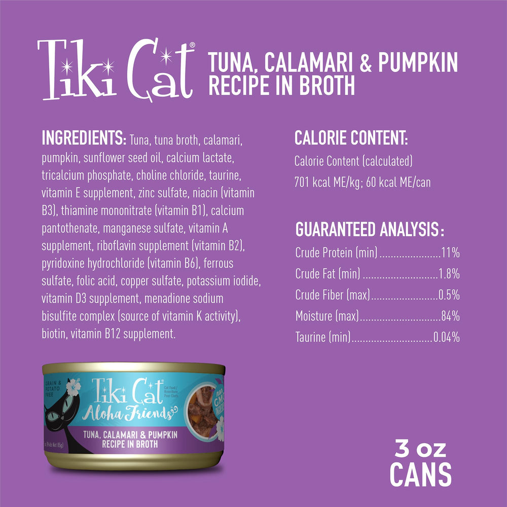 Lata de Tiki Cat Aloha Friends, consistencia húmeda para hidratar.