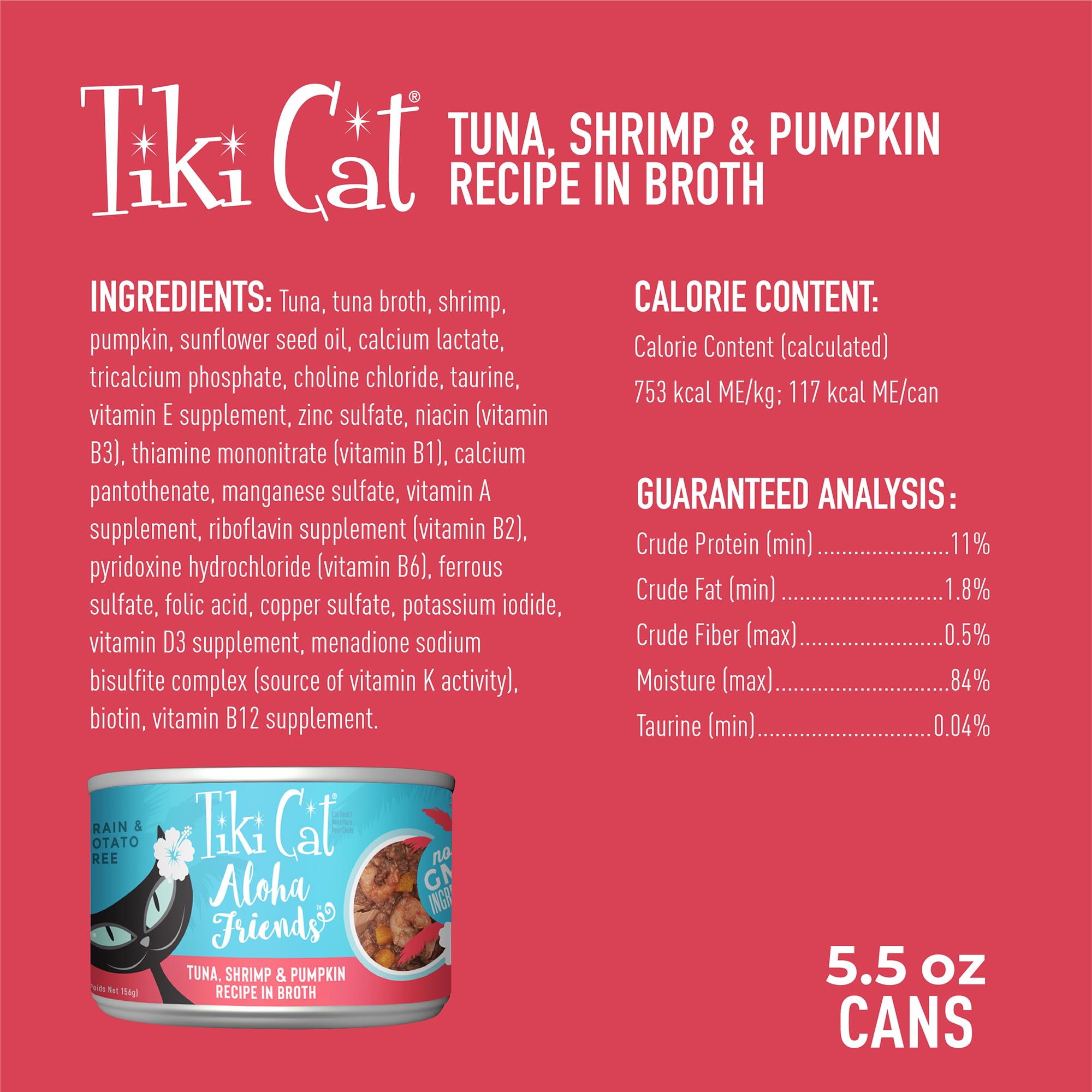 Tiki Cat Aloha Friends sin granos con calabaza, fibra suave para la dieta diaria