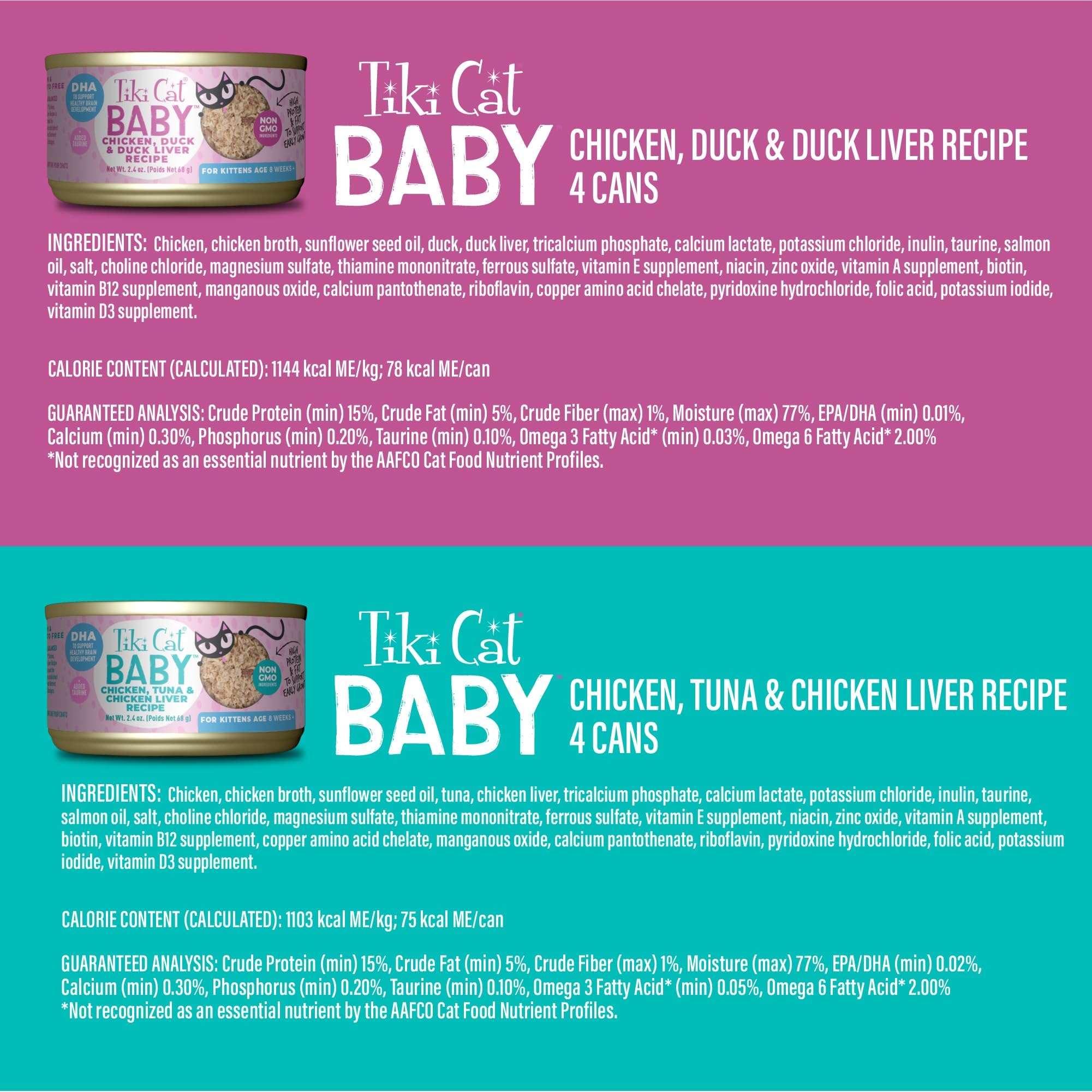 Lata abierta de Tiki Cat Baby Favorites muestra trozos tiernos.