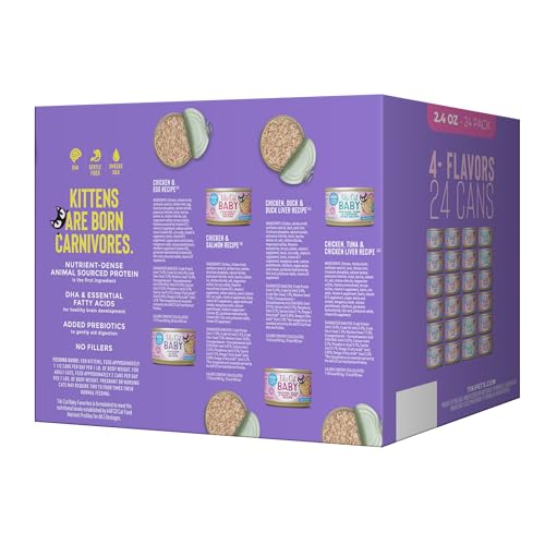Tiki Cat Baby Favorites con atún, fuente de proteína para gatitos.