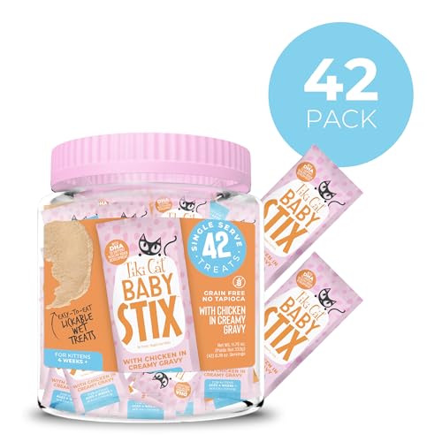 Sobre de pollo en salsa cremosa de Tiki Cat Baby Stix para lamidos.