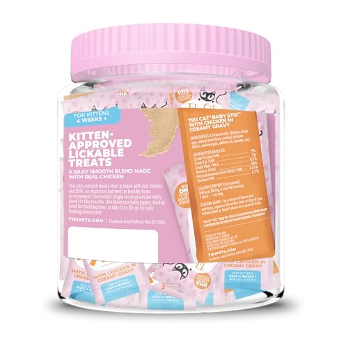 Textura suave de pollo en crema de Tiki Cat Baby Stix.