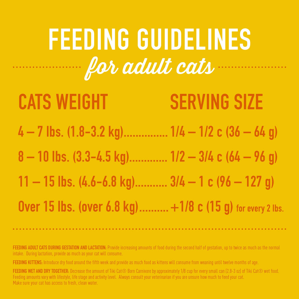 Diseñado para gatos adultos, Tiki Cat Born Carnivore para 1 año o más.