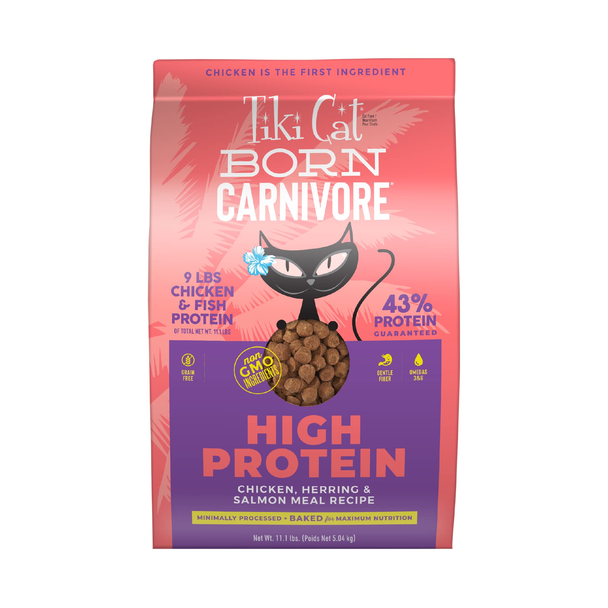 Tiki Cat Born Carnivore croquetas secas de pollo, proteína alta para gatos activos.