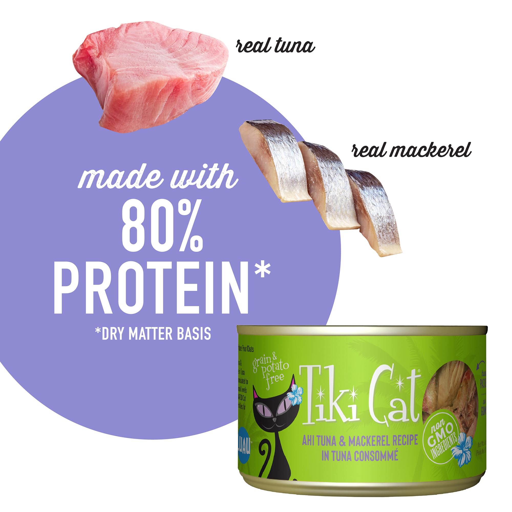 Tiki Cat consomé atún ahi y caballa, sabor suave para comidas diarias.