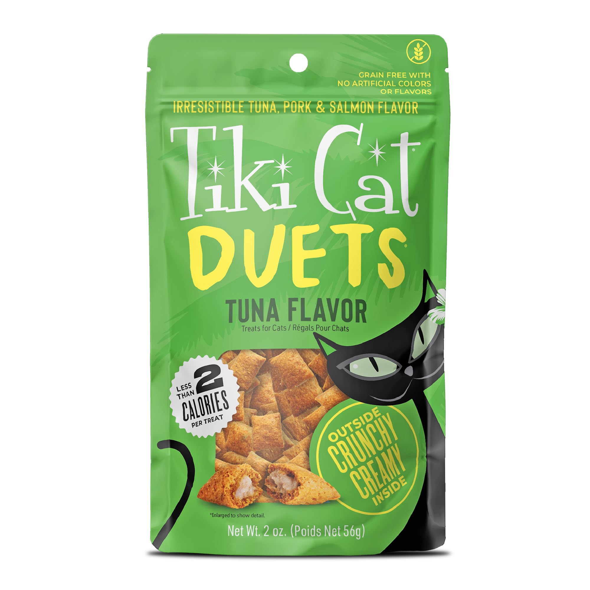 Tiki Cat Duets con exterior crujiente e interior cremoso, snack para gatos.
