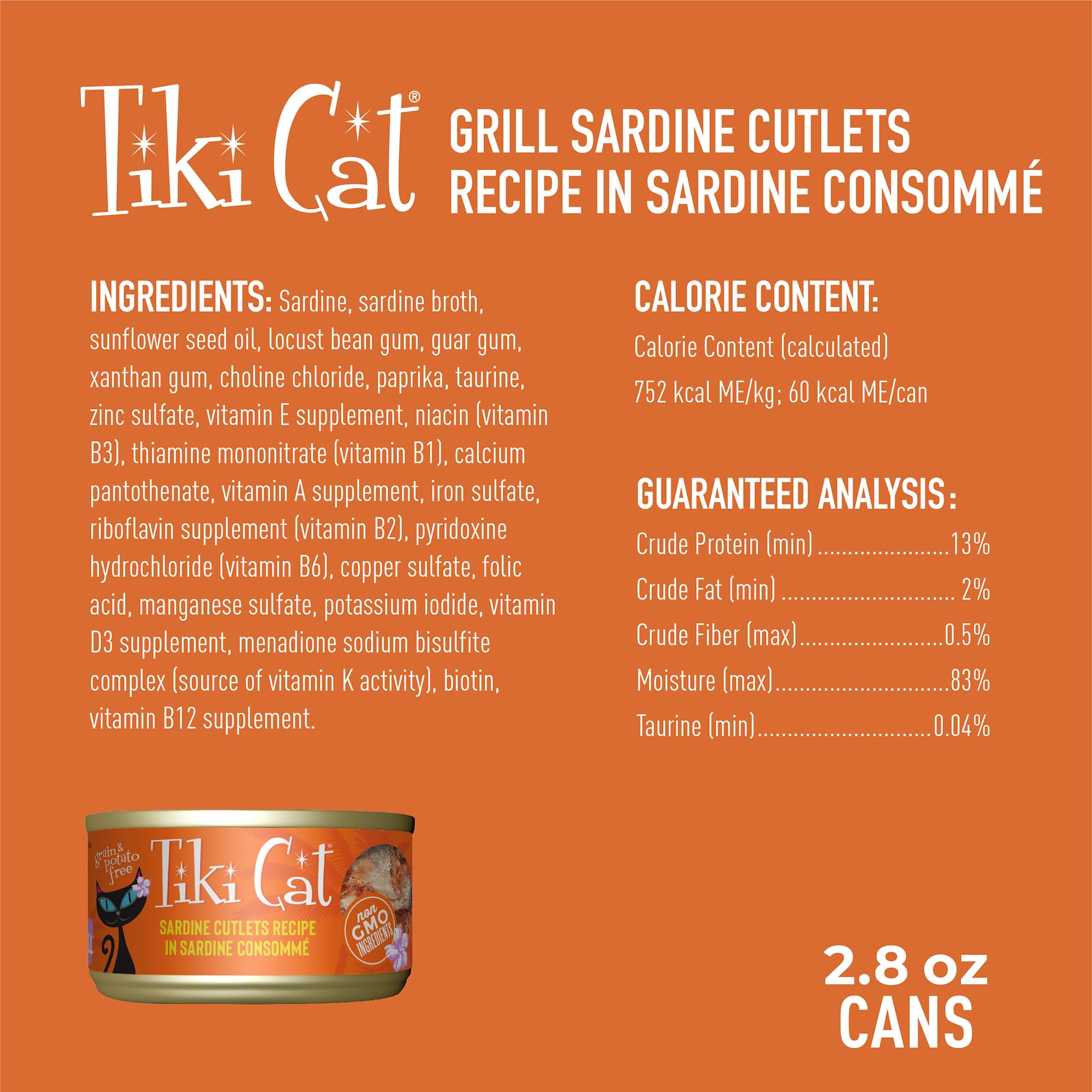 Tiki Cat Grill ingrediente principal sardina, fuente de proteína marina.
