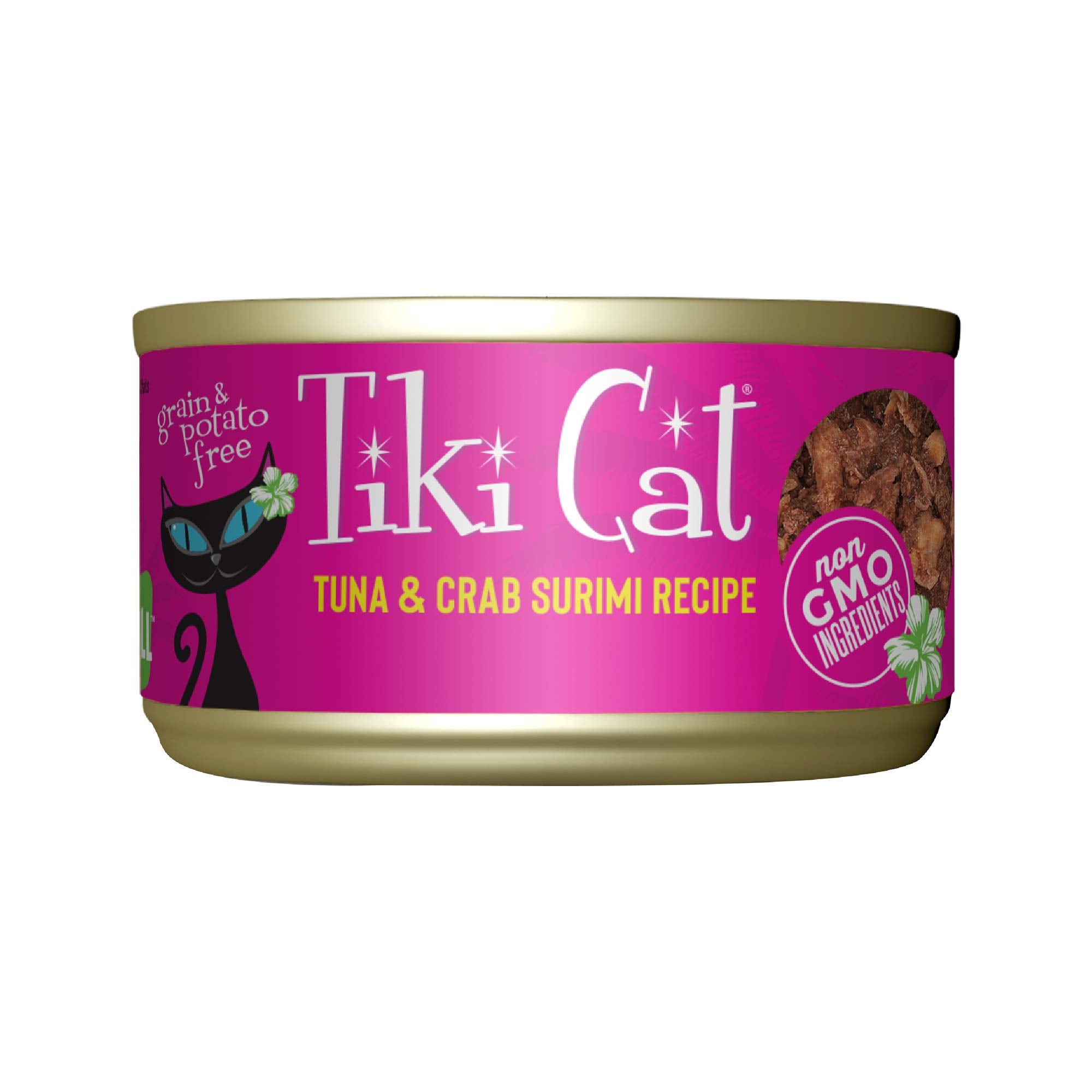Tiki Cat Grill lata atun-crab-surimi, proteina alta para la dieta natural de tu gato.