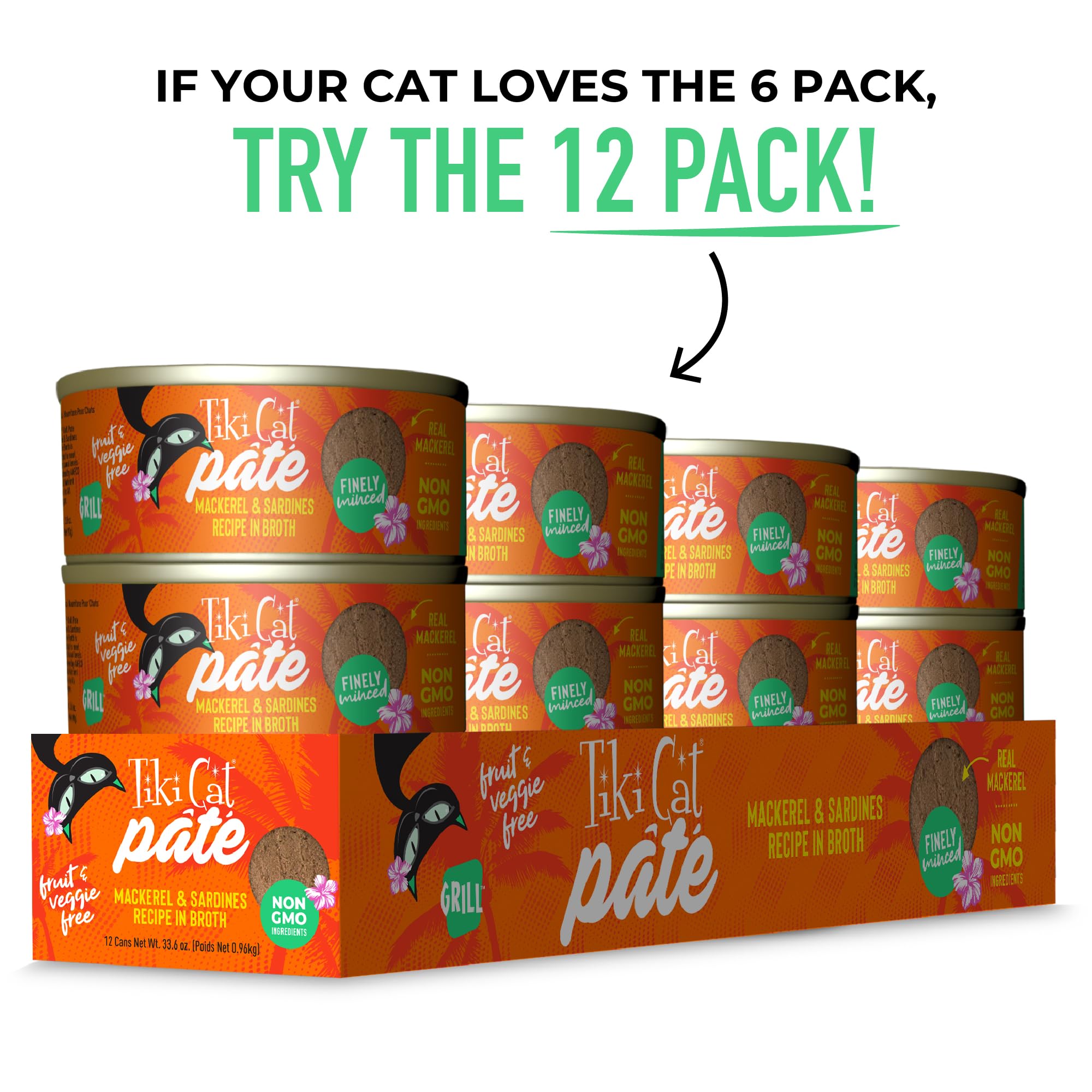 Tiki Cat Grill Pate Sardina y Caballa con ingredientes no transgénicos.