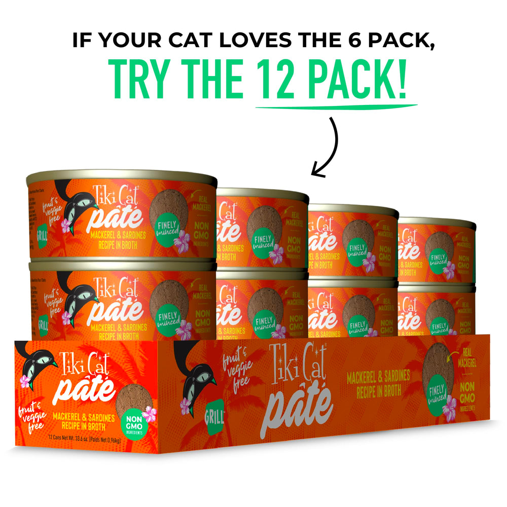 Tiki Cat Grill Pate Sardina y Caballa con ingredientes no transgénicos.