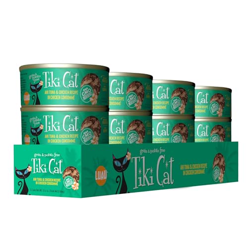 Tiki Cat Luau lata con consomé abundante para hidratación diaria.