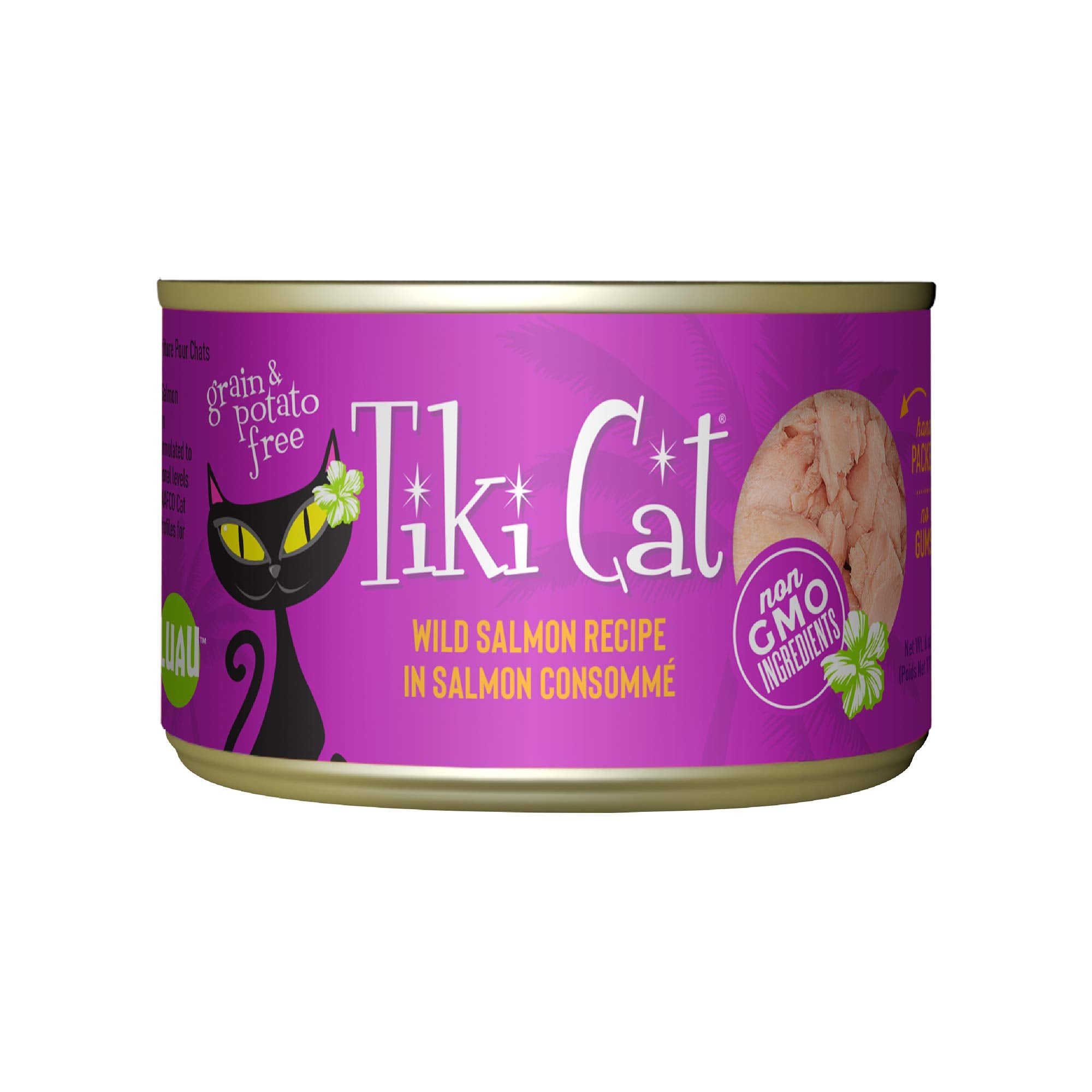 Tiki Cat Luau envase-salmón-lata-170g: envase atractivo y fácil de servir para todas las etapas.