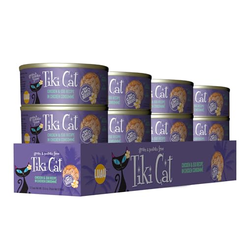Tiki Cat Luau huevo en caldo, proteína y sabor equilibrados para gatos.