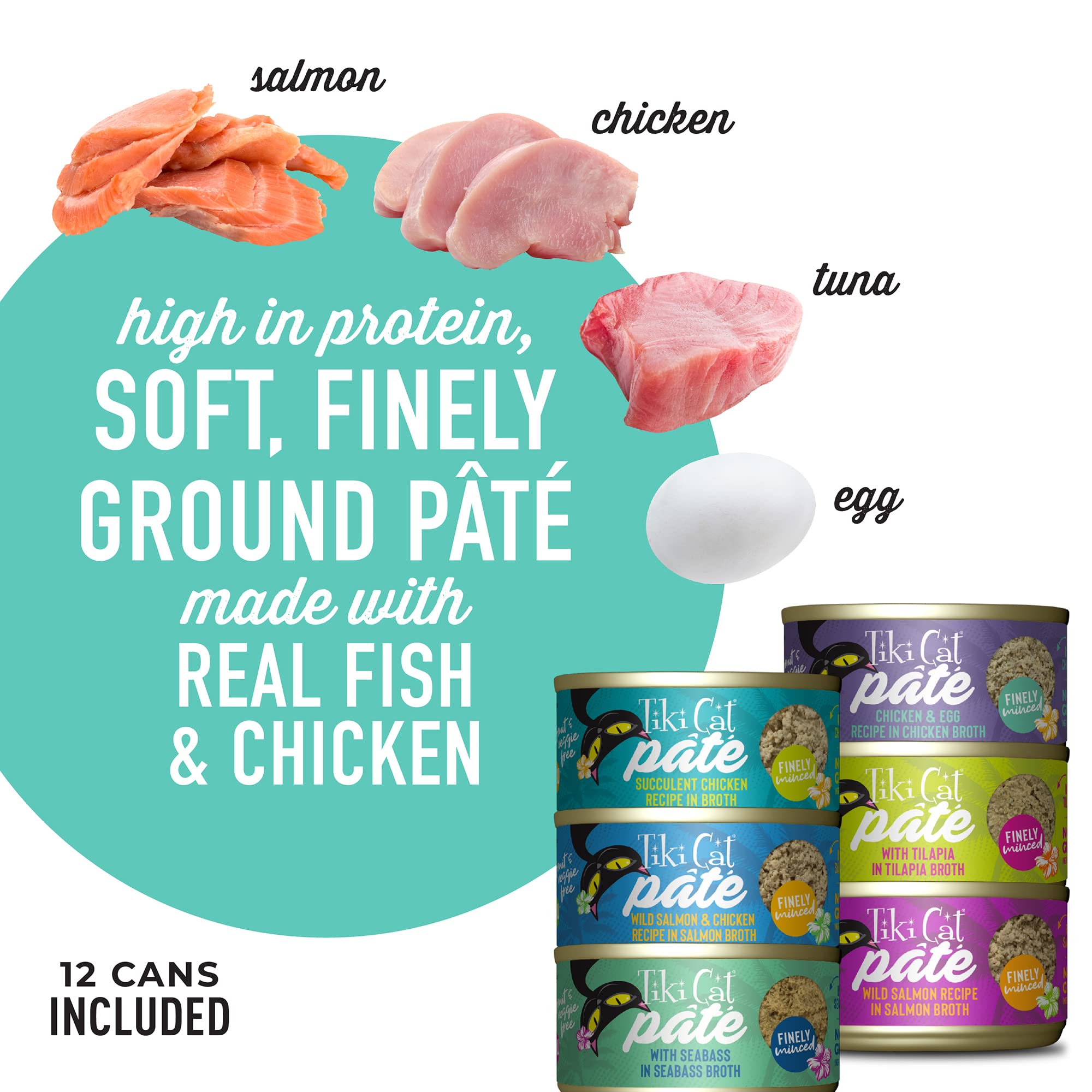 Tiki Cat Luau Pâté, lata de pollo y huevo, fuente de proteína atractiva para gatos