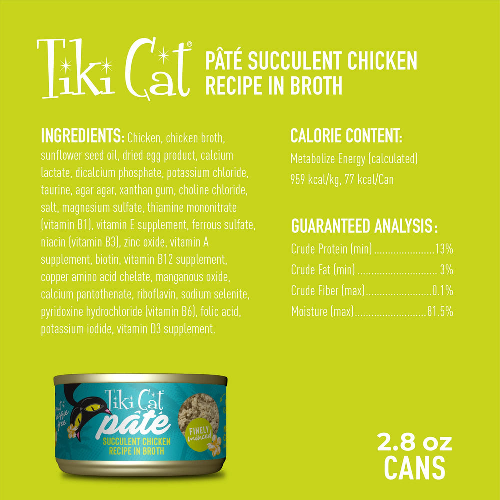 Tiki Cat Luau Pâté sin granos ni gluten, opción limpia para gatos.