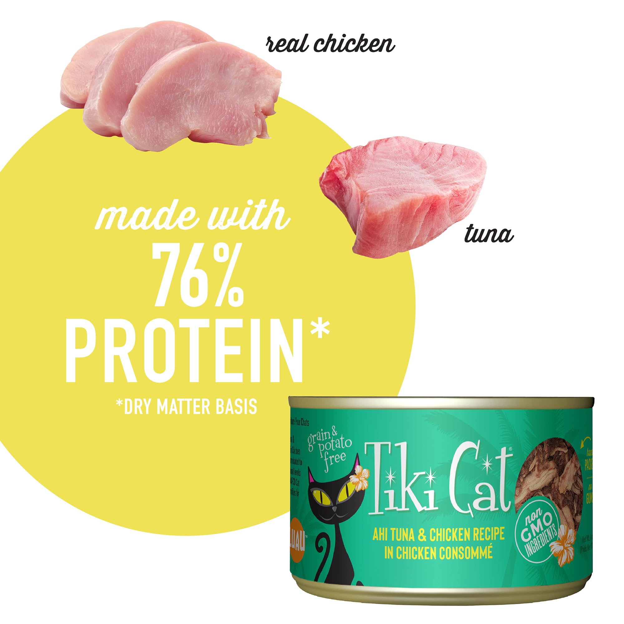 Tiki Cat Luau: sin granos y nutrición equilibrada, porción conveniente.