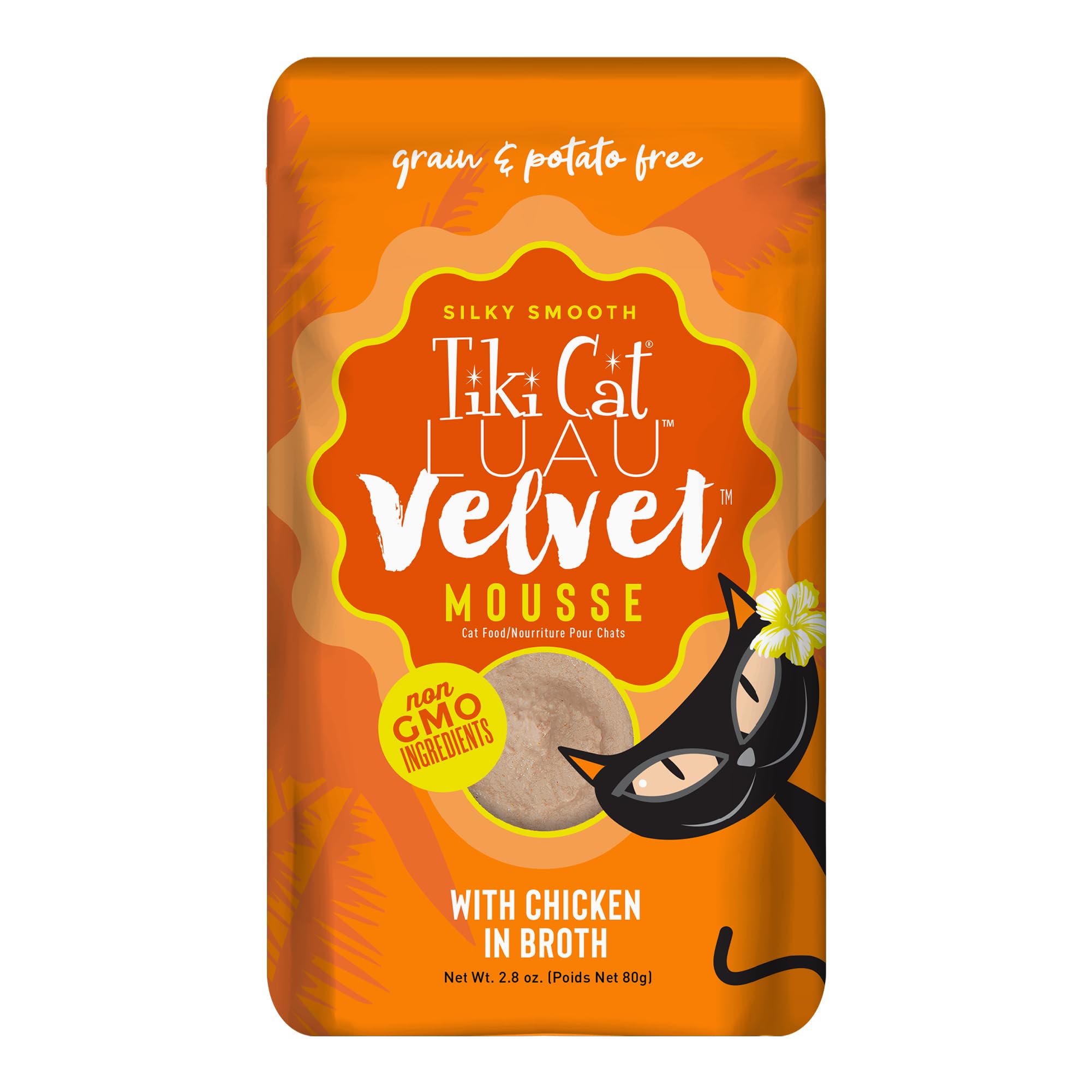 Tiki Cat Luau Velvet Mousse, pollo en caldo, ofrece hidratación y proteína para tu gata.