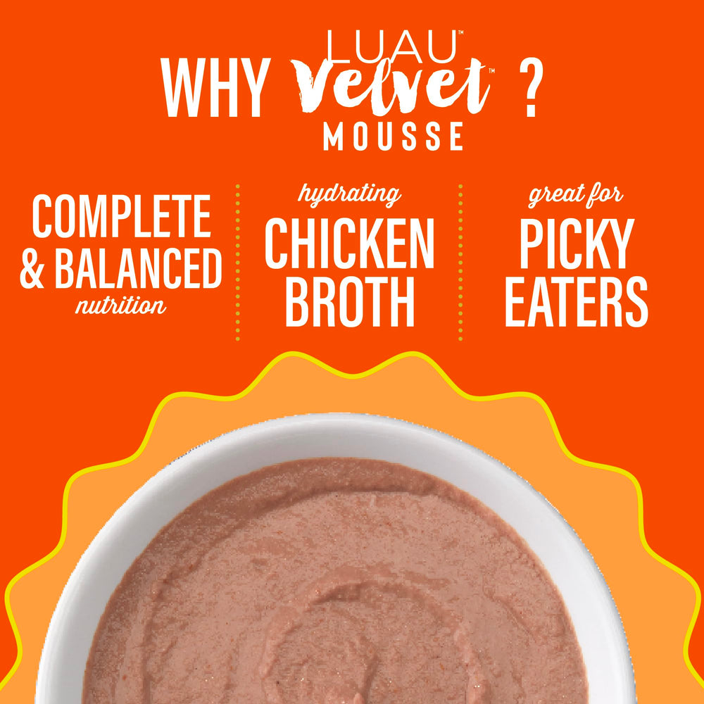 Tiki Cat Luau Velvet Mousse, libre de granos para felinos sensibles.