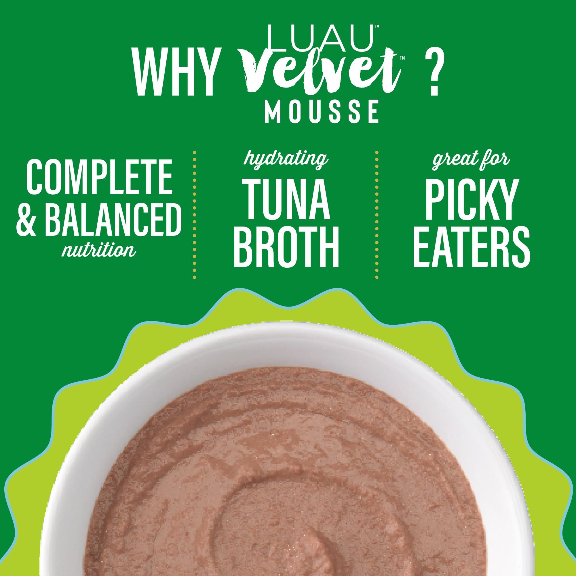 Tiki Cat Luau Velvet Mousse sin-granos para felinos activos.