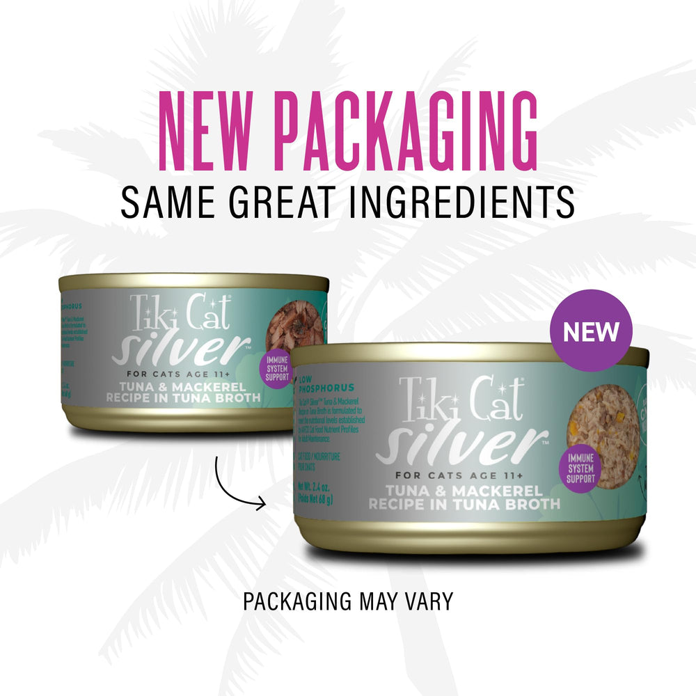 Tiki Cat Silver Comfort caballa en caldo, fuente de sabor y proteínas.