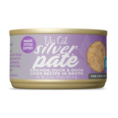 Tiki Cat Silver Pate: lata frontal, porciones fáciles para gatos mayores.