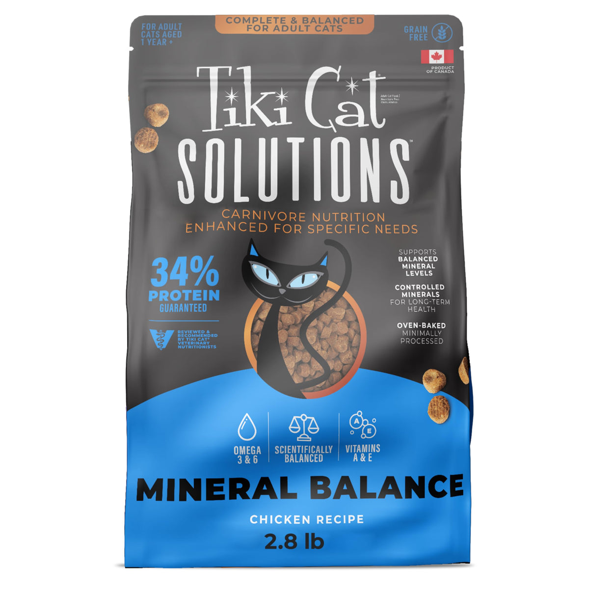 Tiki Cat Solutions Equilibrio Mineral croquetas de pollo para balance mineral equilibrado.