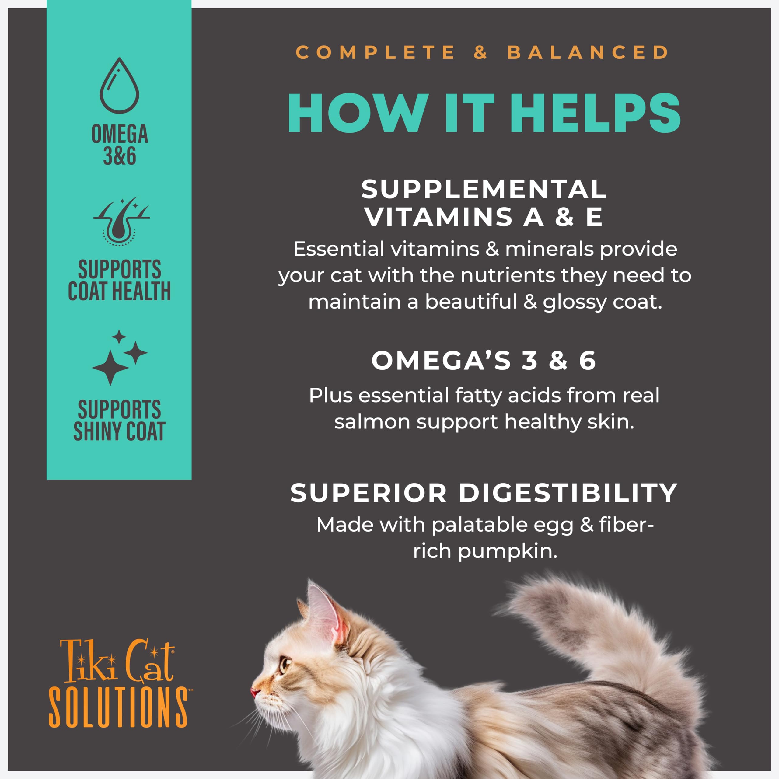 Formulado por veterinarios y nutricionistas de Tiki Cat Solutions.