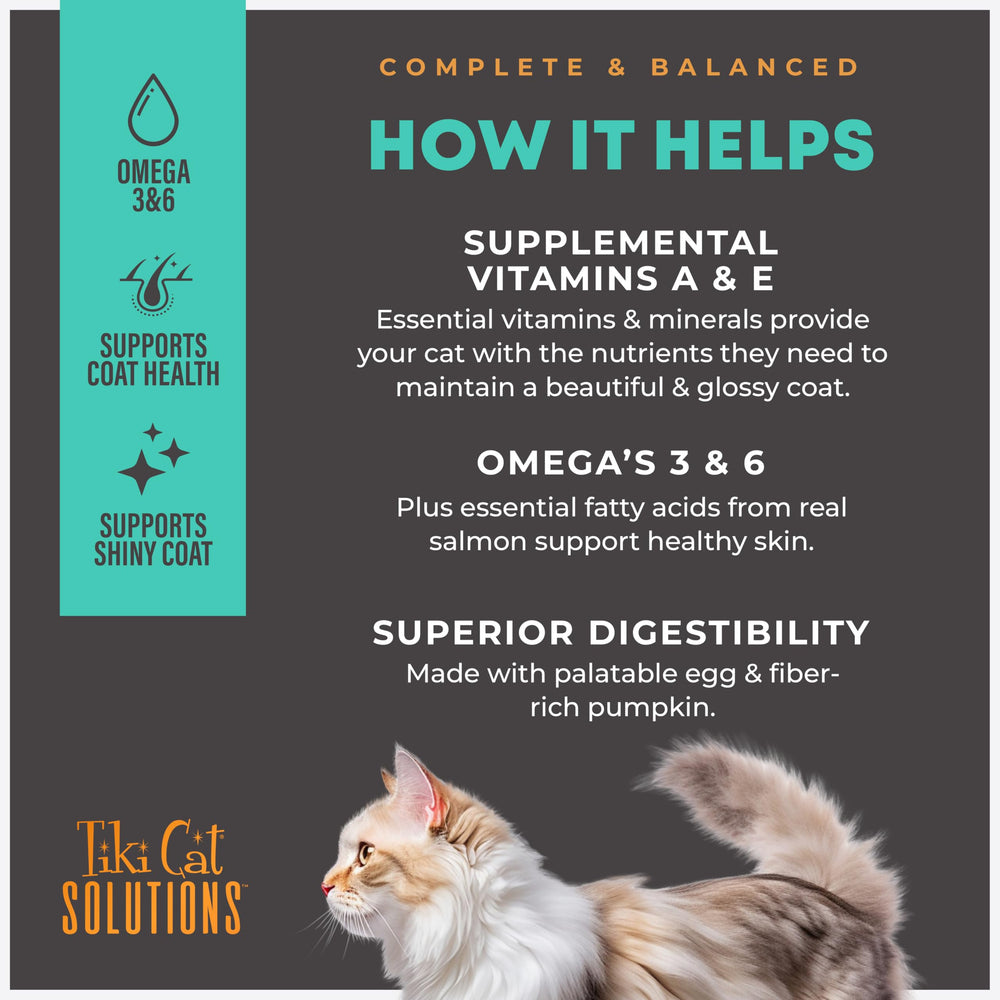 Formulado por veterinarios y nutricionistas de Tiki Cat Solutions.