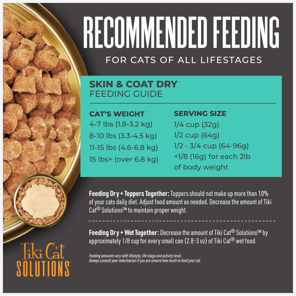 Tiki Cat Solutions Skin & Coat: sin patata ni granos, huevo para digestión suave.