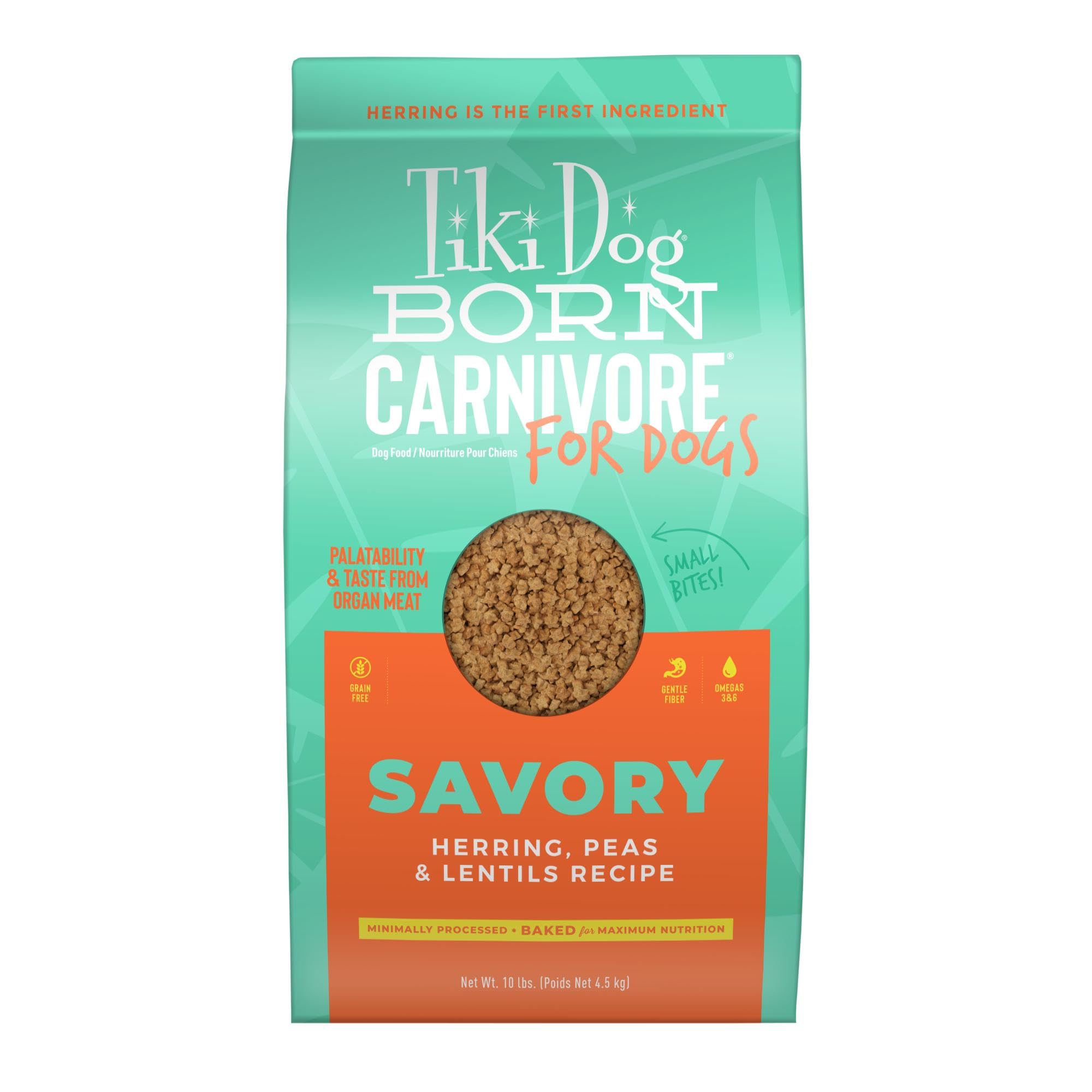 Tiki Dog Born Carnivore croquetas crujientes para masticación satisfactoria.