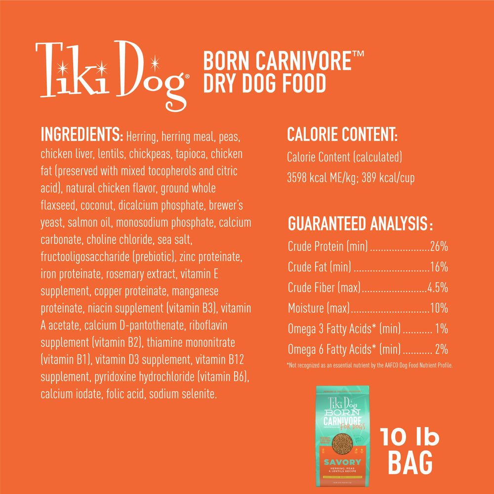 Tiki Dog Born Carnivore con superalimentos para una dieta equilibrada.