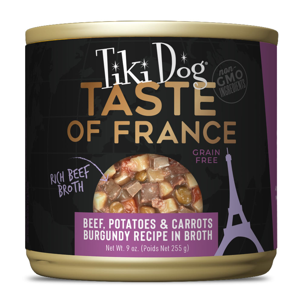 Tiki Dog Francia: carne de res y patatas en lata para perros adultos.