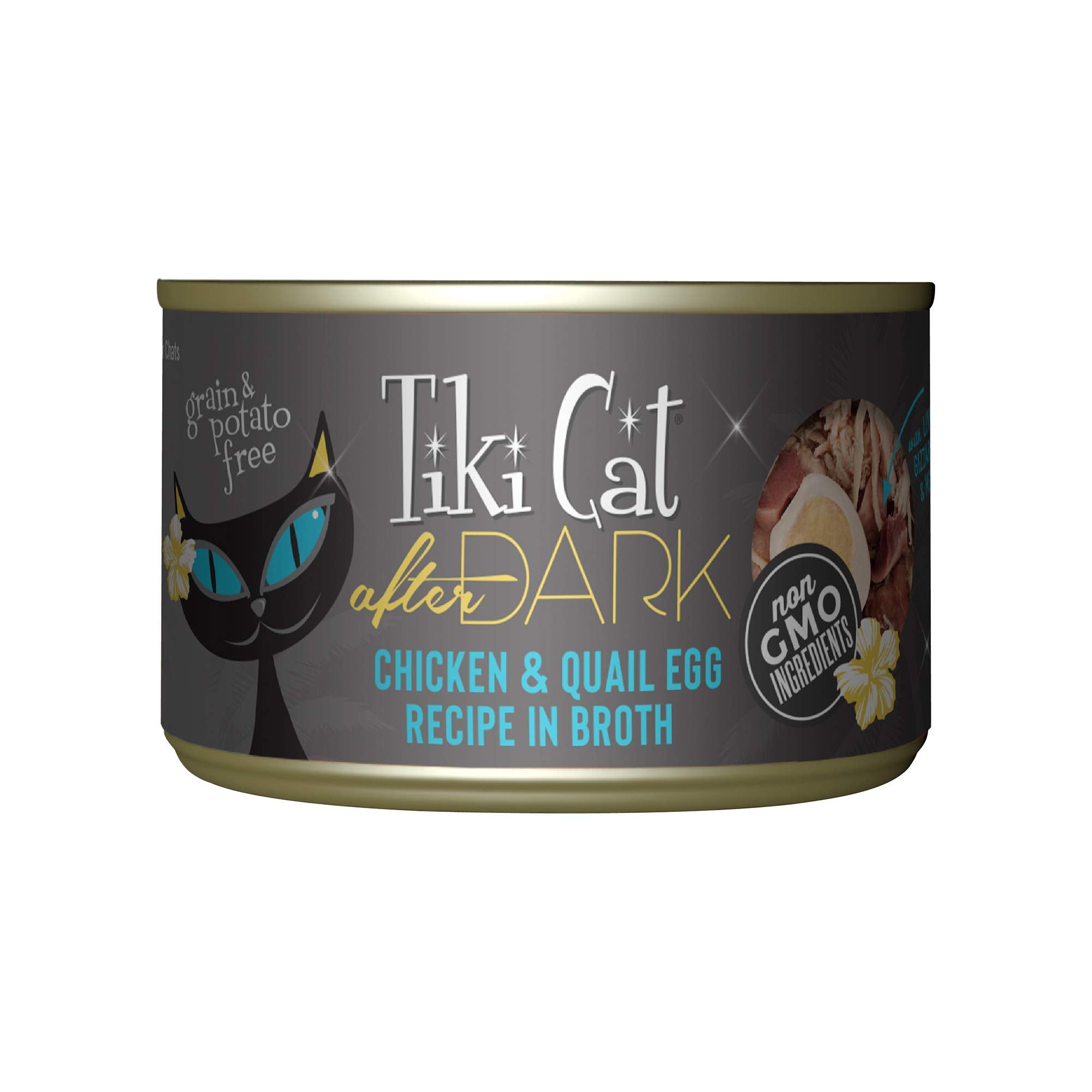 Tiki Pets After Dark: pollo y huevo de codorniz en lata, proteína real