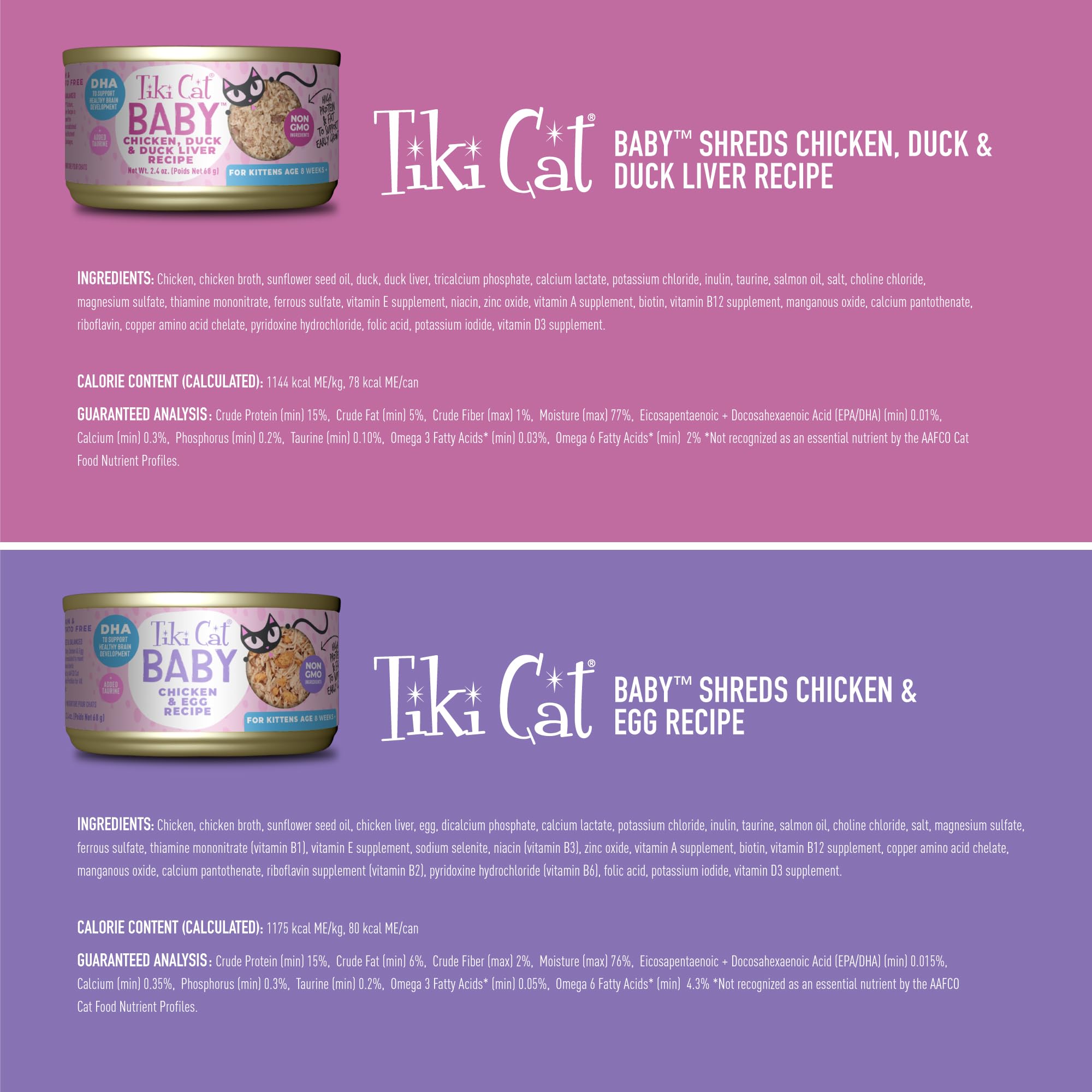 Tiki Cat Baby Shreds envase compacto, fácil almacenamiento para familias modernas