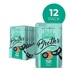 Tiki Pets Born Carnivore Broths en bolsa 1-3oz, porción individual para sabor y nutrición.