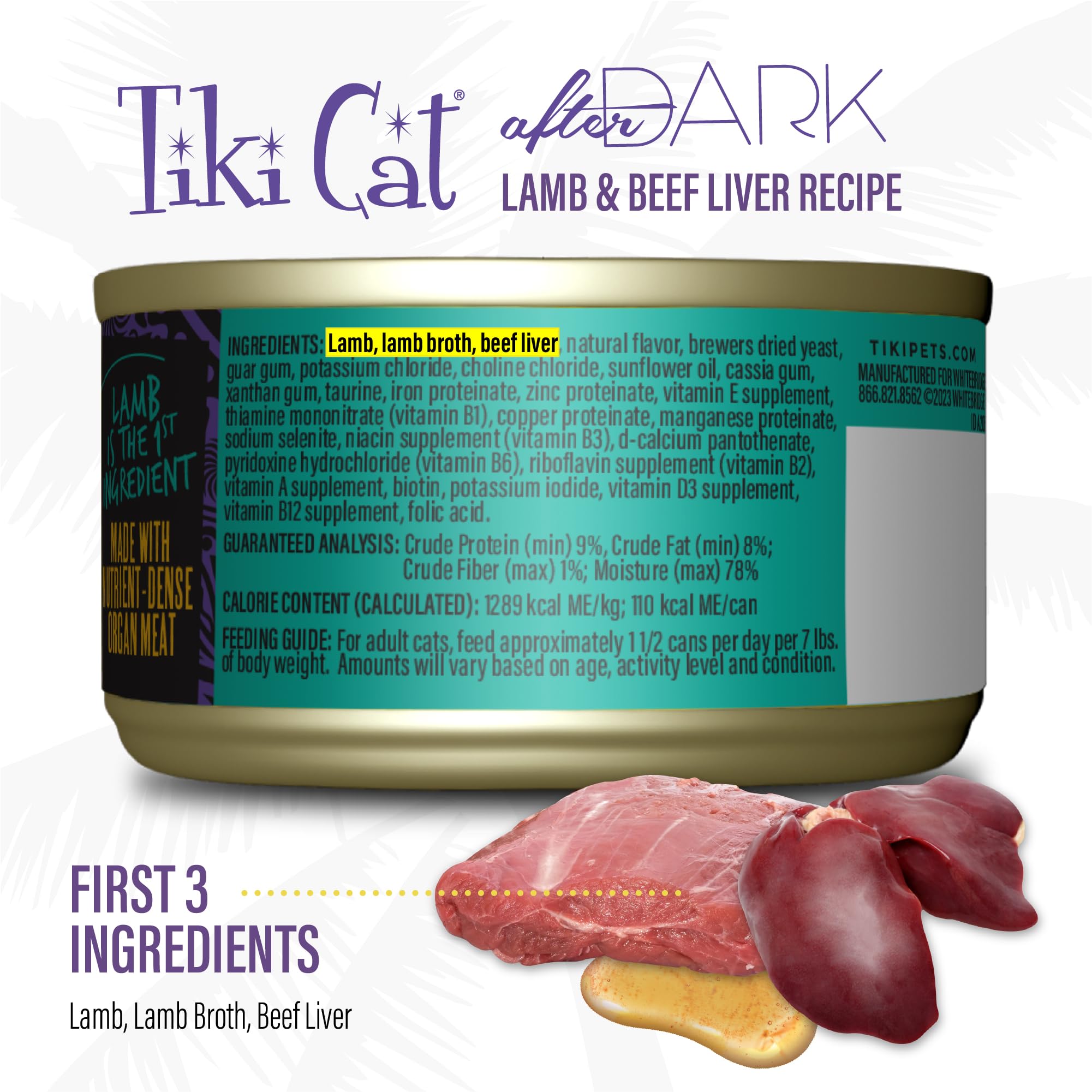 TIKI PETS Después de la Noche Paté, primer ingrediente cordero para proteínas