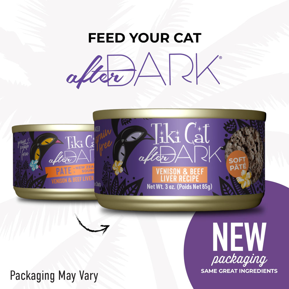 TIKI PETS paté sin granos con ciervo e hígado, opción apta para gatos sensibles.