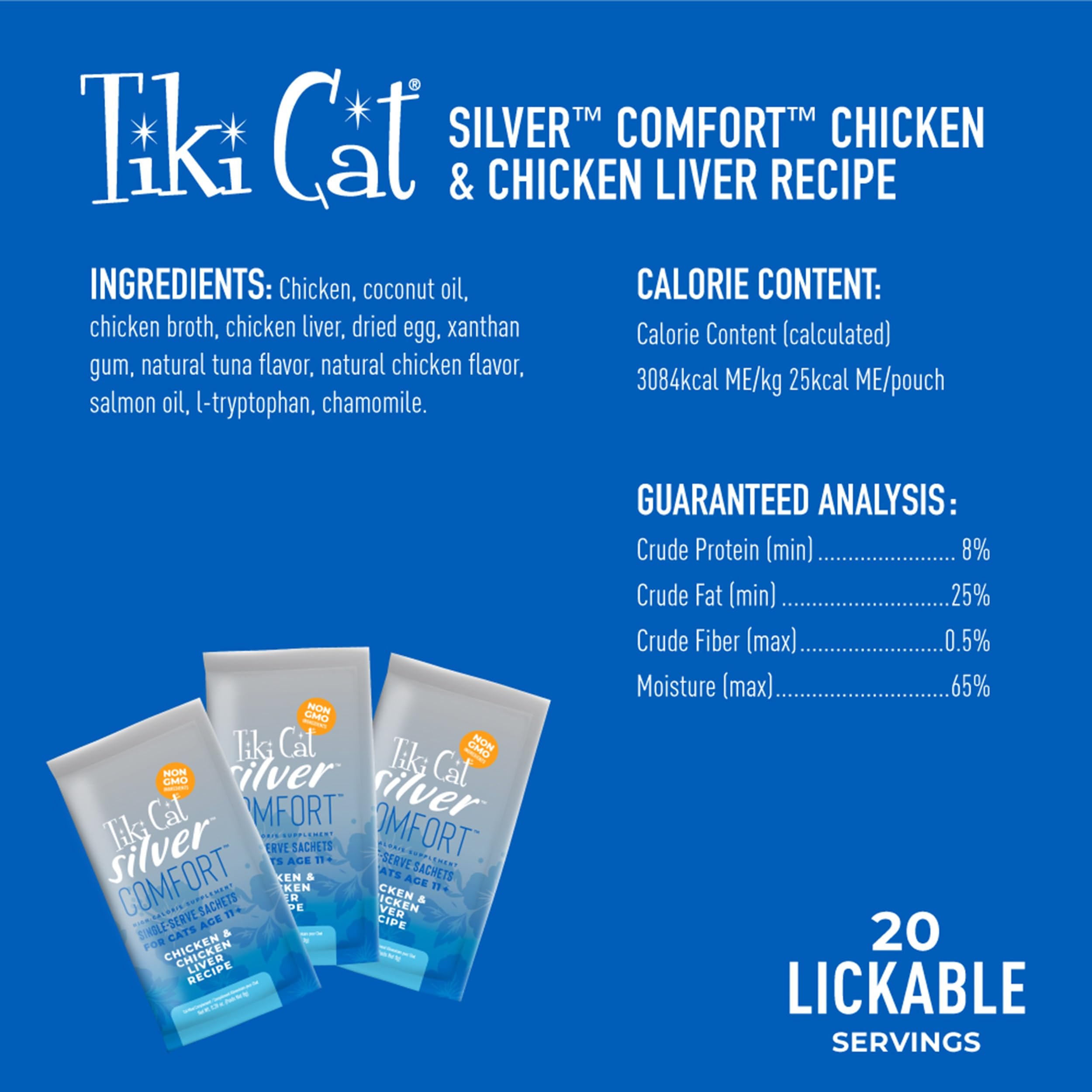 Trozos de pollo e higado en Tiki Cat Silver Comfort Mousse, sabroso.